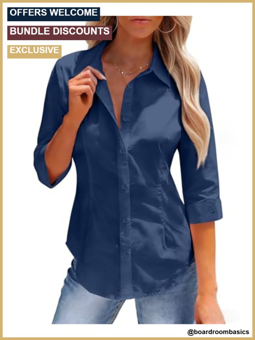 Women's 3/4 Sleeve Button Down Blouse Stain Shield Work Top